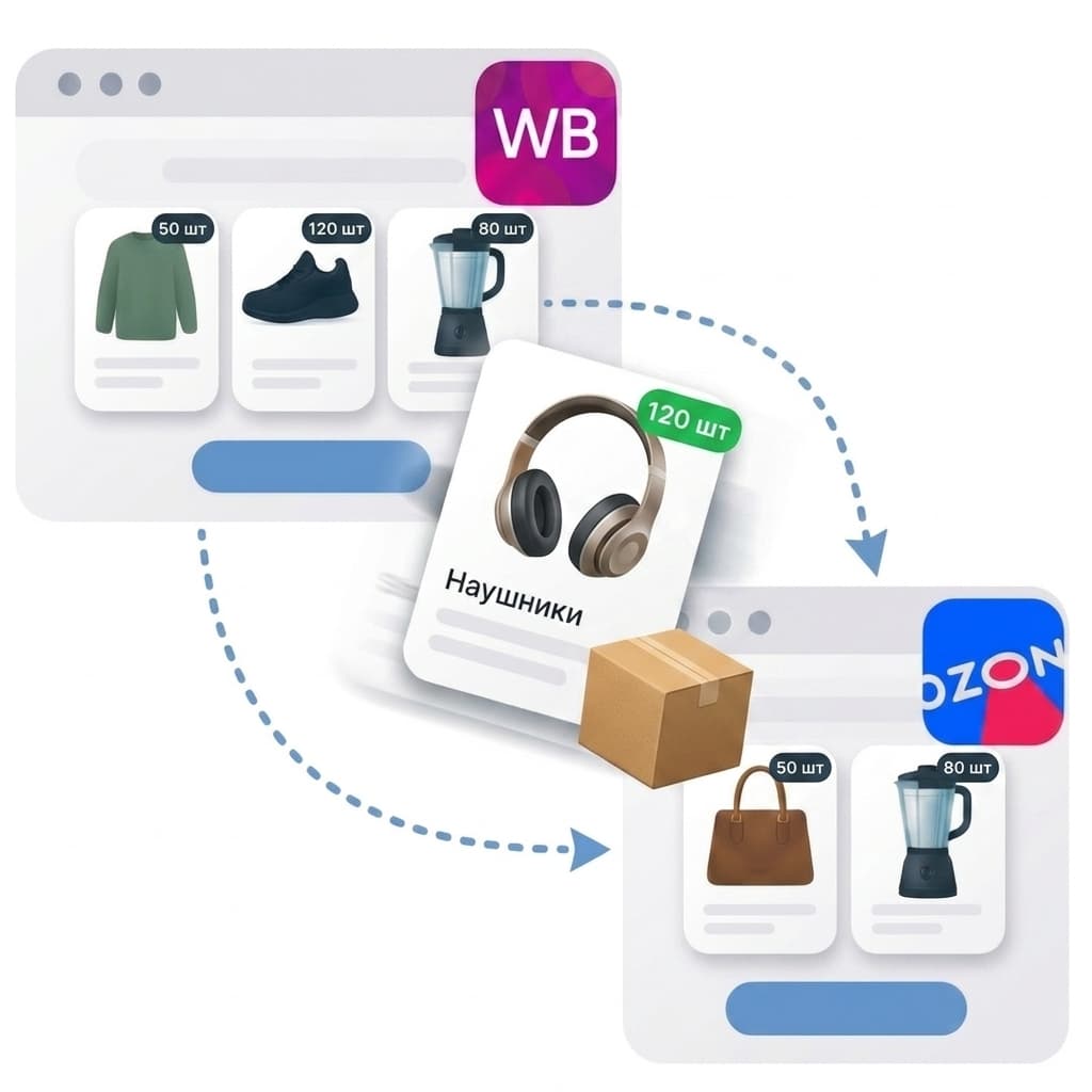 Перенос карточек вместе с остатками на складе